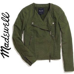 NWT Madewell Sidecar Biker Jacket A3199 Moto Military Utility Medium Olive Green